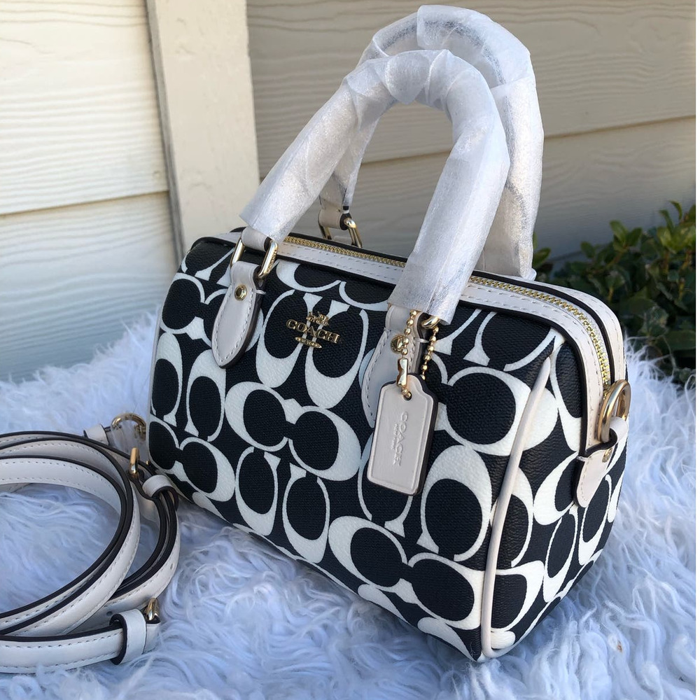 Coach Bold CC Black White Mini Rowan Signature Canvas Crossbody Bag - Picture 3 of 5